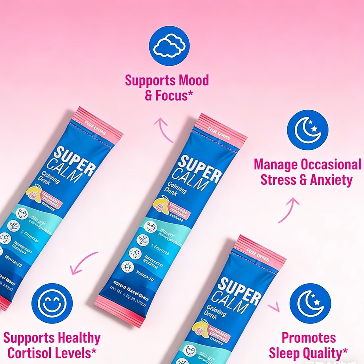XINCHEN 40 New Supercalm Cortisol Drink Blend Packets, Calm Cortisol, Relaxation & Concentration, Concentration and Sleep, On the Go (2)
