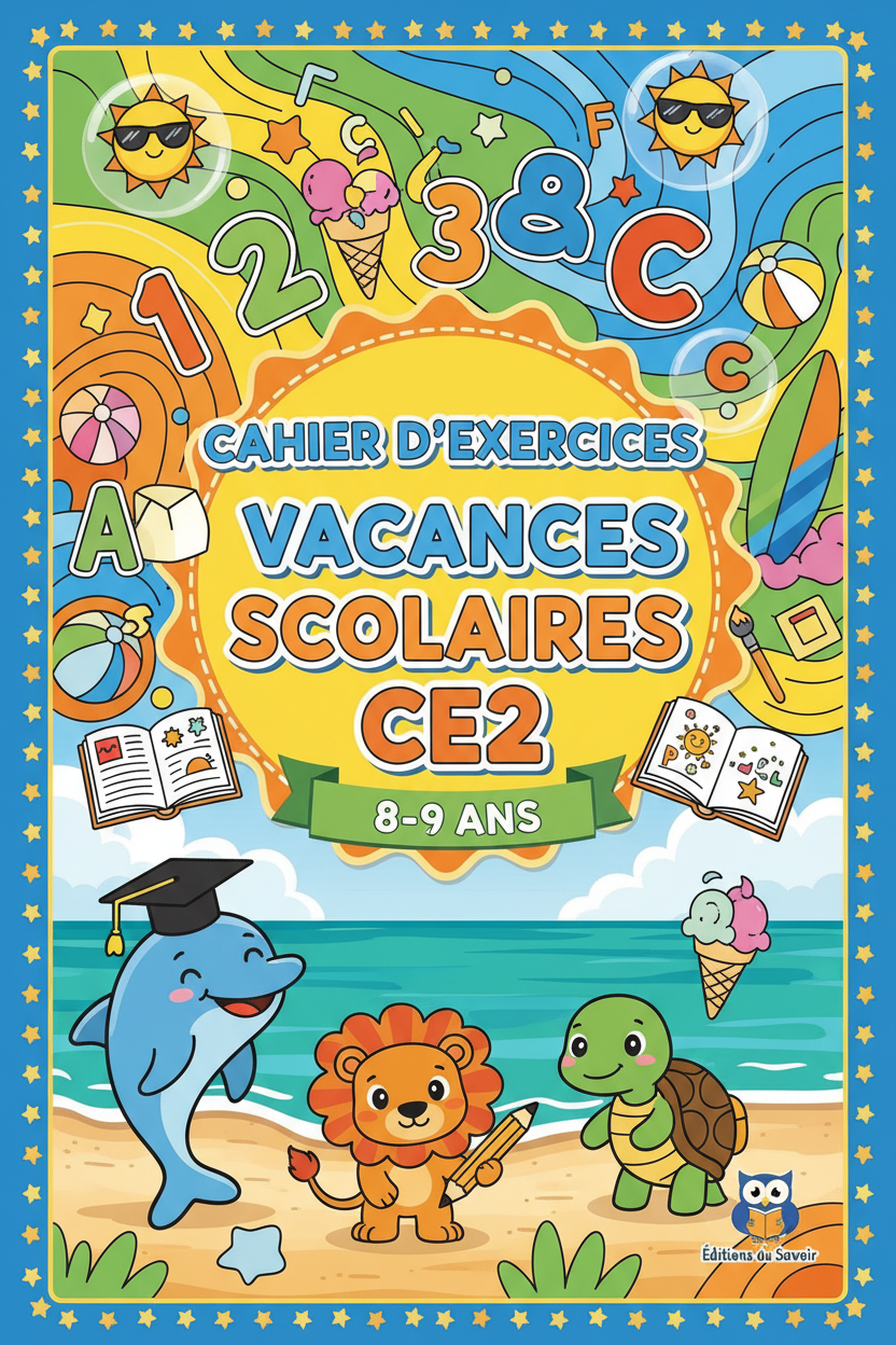 Cahier de vacances CE2 numérique de la marque Tout en un clic avec exercices ludiques pour enfants.