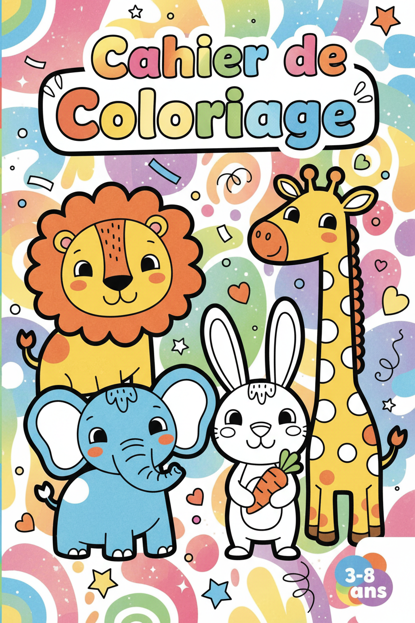 Couverture cahier de coloriage animaux pour enfants